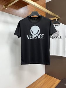 Versace 25春夏新品Medusa&品牌字母徽标印花标识短袖T恤 定制80支双股丝光棉面料 黑色 白色 M-4Xl