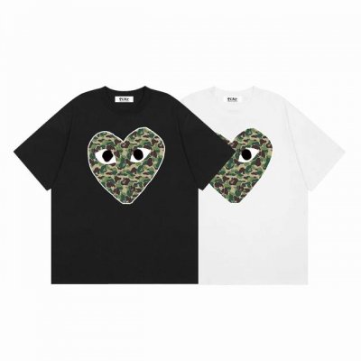 comme Des Garcons川久保玲play Bape迷彩联名款爱心印花夏季短袖T恤衫 颜色： 白色 黑色 尺码：M L Xl Xxl 价格p： 三标齐