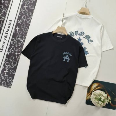 尺码S-Xl顶级复刻 Chrome Hearte 25Ss早春新款 牛仔印花烫钻短袖 轻奢主义 男女日常通勤穿搭必备单品 正确版本 欢迎对比 详细特征 280克