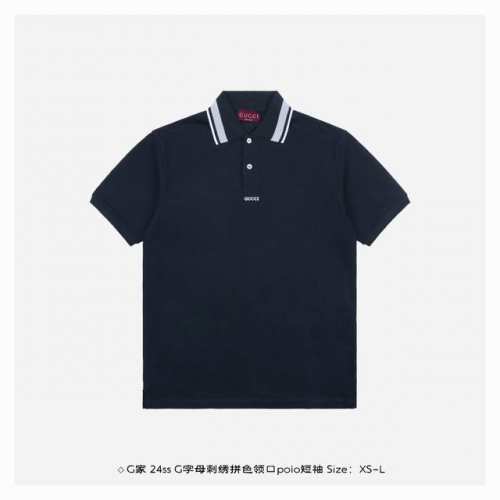 ：250 ◇Gucci 古驰 24Ss G字母刺绣拼色领口Polo短袖 采用定织定染40支双股240克重棉氨混纺双面珠地面料，条纹相间拼色衣领定为双系统提花定织