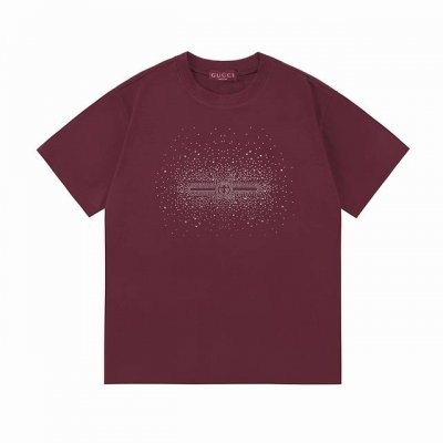 Gucci 古驰 2025新款 星烫钻字母Logo 男女同款 短袖T恤 定制300克100％双纱纯棉面料 定染32支双股螺纹 烫钻工艺Logo 领标吊牌主唛三标
