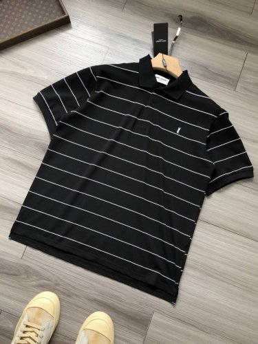 saint Laurent 圣罗兰 Cassander 徽标字母Logo刺绣 男女款索罗娜珠地条纹翻领Polo衫. 颜色：黑白条纹. 尺码：S M L Xl.
