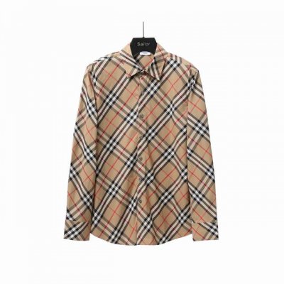 实拍细节图+尺码表 Burberry 巴宝莉 新款格子斜纹对格长袖条纹衬衫 面料采用100%纯棉格纹原版定制面料 面料属性舒适 透气 水感柔软 色织格纹纹路清晰