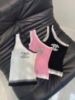 Chane* 撞色花边针织背心 定制Yb全棉纱线织造 柔软亲肤 舒适有型 背心剪裁 领口恰当露肤 美化头肩比例更显瘦 Sml Aa