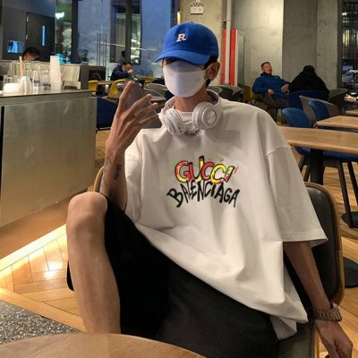 上新 Gucci古驰Balenciaga巴黎世家联名款印花短袖T恤 Gu&Blcg联名官网新款印花Logo圆领短T，精选2 克40支全棉双纱面料，高克重挺括面料