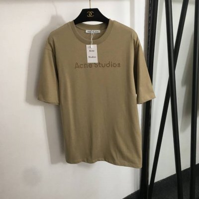 款号20252249 Acne Studio*新款 烫珠Logo休闲百搭宽松短袖T恤，白色，卡其色，黑色，Sml， M码；肩宽46，胸围102，袖长25，衣长7