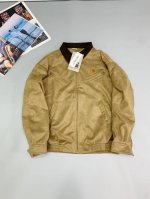 Carhartt 卡哈特春季新款麂皮绒撞色复古工装外套 卡哈特春季新款 巴恩风翻领夹克推荐 亲肤柔软的麂皮绒面料 古铜色复古金属拉链 胸口斜拉链装饰 美拉德色系