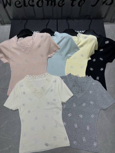 新品上线 款号:27536# #香香烫钻蕾丝短袖实拍图