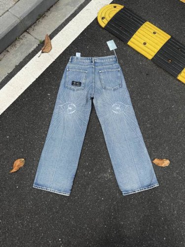 Tc001 冰蓝色 顶级版本辅料齐全Thug Club24Fw朴宰范同款刺绣蜘蛛网中腰宽松牛仔裤男刺绣水洗垂感休闲阔腿裤 Tc这个牌子有着韩版 克罗心 称号 世