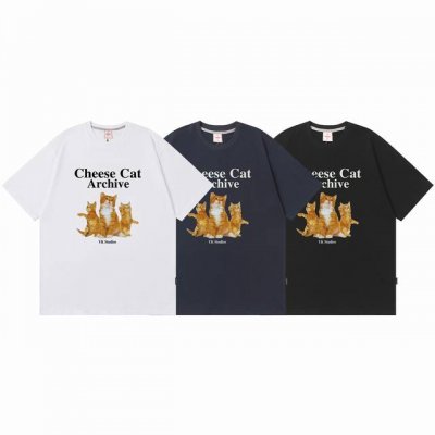 k004# Waikei韩国潮牌 橘猫图案短袖T恤 0码是修身款 1码2码是常规款 采用230克双纱柔棉 手感厚实舒适 高品质 原版定制面料 原厂品质 做工细节