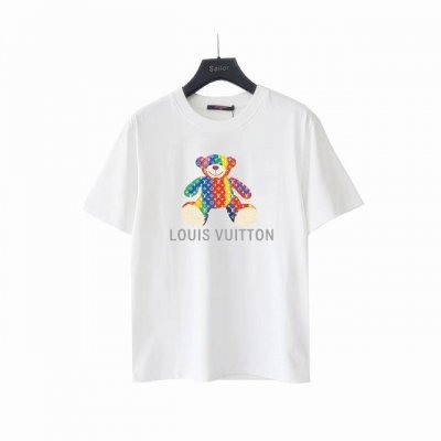 实拍细节图+尺码表 Louisvuitto 路易威登 炫彩小熊Logo印花短袖T恤 原版进口定制260克纯棉 高密度螺纹同缸染面料已洗水 宽松版型超级百搭 男女