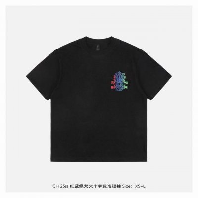 chrome Hearts 克罗心 25Ss 红蓝绿梵文十字发泡短袖 面料采用 克重精梳棉，定制32支1*1螺纹，成衣两遍水洗处理，面料舒适亲肤无异感，定制定染