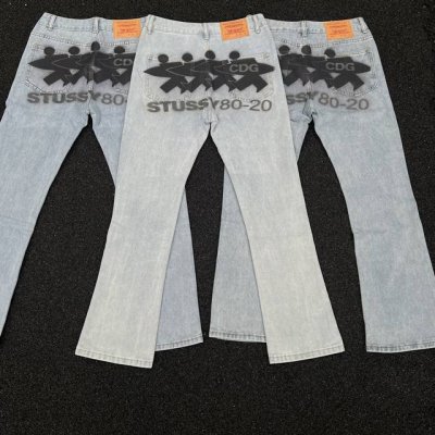 款号229 自主Cleanfit冰蓝517风格Stussy冲浪滑板水洗复古牛仔裤微喇做旧Vibe风Kennijima 水洗做旧宽松微喇牛仔裤Vibe神裤 尺码：