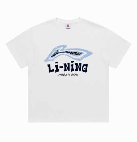 Li-Ning 中国李宁24Ss一切皆有可能英文圆领短袖半袖T恤 面料采用260克纯棉双纱食毛面料 双线二本针压线 久洗不变形 原版定制三标 高端进口印花 随意
