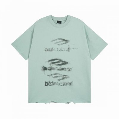 balenciaga 巴黎世家2025 Ss 前后模糊图案白墨直喷洗水磨烂破坏做旧下摆手工打磨短袖T恤 本市场No.1的质量 真正天花板品质 全部原版开发注意细
