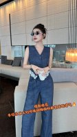 连衣裙 图片色 S~Xl 4个码~2025新款上新时尚牛仔兰纯棉面料轻熟风V领马甲背心+阔腿裤两件套装 简约大气上档次 优雅干练~ ~ 上身效果很好 超级显瘦