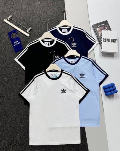 实拍细节图 adidas阿迪达斯2025年夏季新款情侣款三条杠织带条设计三叶草小三叶经典刺绣Logo短袖T恤 原版复刻 顶级品质 全套辅料 货号 Jn7018短