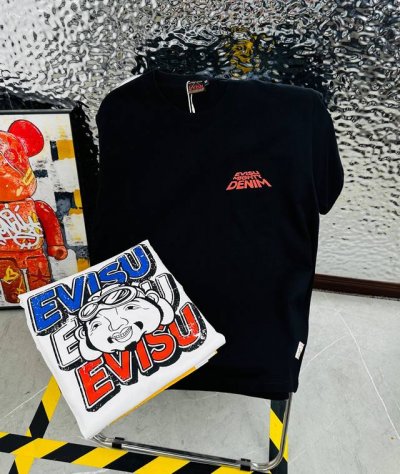 福神 带Nfc芯片识别高版本 evisu 福神2025夏季新款印花休闲宽松情侣款 短袖T恤1056 细节:版本一比一复刻 吊牌 领标 水洗 包装袋 水洗处有Nf