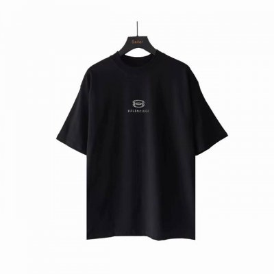 实拍细节图+尺码表 巴黎世家 Balenciaga基础双圈烫钻短袖 经典背后烫钻字母 进口烫钻工艺整体印花无牙边 32S240G双纱精梳棉布料 大货三标齐+码数
