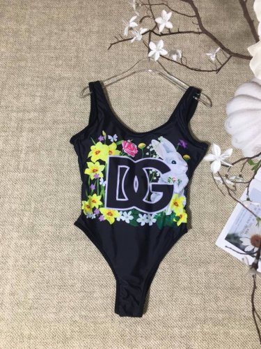 D&G杜嘉班纳 兔子花丛花朵印花无袖弹力紧身衣连体泳衣 Smlx