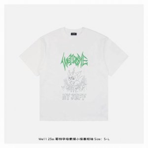 we11Done 25Ss 哥特字母素描小怪兽短袖 面料采用230克重精梳棉 定制32支1*1螺纹 成衣两遍水洗处理 面料舒适亲肤无异感 定制定染面料 纺织密度