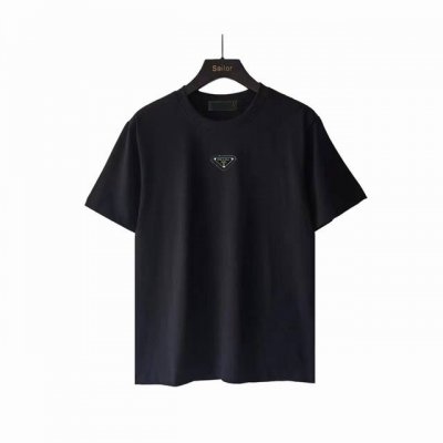 实拍细节图 +尺码表 Prada 普拉达 24Ss胸前三角标Logo短袖T桖 升级，灵感源自八十年代复古 原版面料 官方同款 短袖T恤 定制 同缸染面料已洗水
