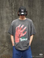 vt9136 Saint Michael红色魔爪印花复古水洗做旧短袖T恤 小领口设计 热固油墨直喷印花 高街复古重磅做旧水洗Vintage短袖 尺码：S M L