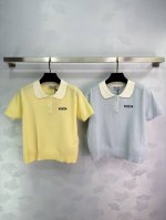 25夏季Miumi*亲肤凉爽透气绢丝亚麻，Polo领半开胸薄款章仔短袖 精致气质时尚百搭黄色 米白灰色 蓝色4色 尺码Sml 现货供应。T226B