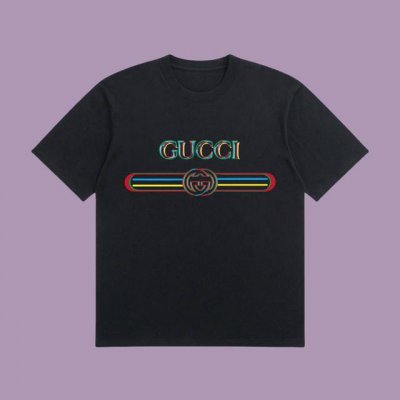 高端品质 Gucci 2025Fall 春夏系列 彩色腰带Logo短袖T恤 区别普通印花 定织270G32支双纱纯棉面料 宽松版型 男女同款 颜色：白 黑 杏