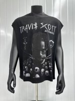 Vt013 Travis Scott斯科特联名Utopia专辑周边骷髅人像数码直喷印花复古水洗做旧坎肩无袖T恤 小领口设计 白墨数码直喷印花 手工磨破工艺 高街