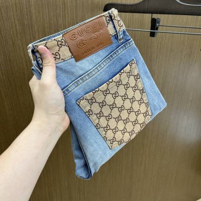 新款 Guc 高端定制、2025早春最新款牛仔裤 柜台同步发售 原版定制复刻 客供五金辅料 原单品质 进口牛仔面料重工洗水 精品皮牌 做工走线精细 上身绝佳！F