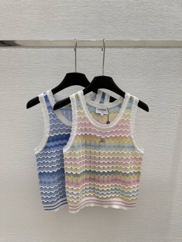 ch家 早春新款 圆领针织波纹背心 颜色：粉色 蓝色 尺码：36.38.40