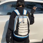 耐克Aj10熊猫黑蓝配色双肩包男女情侣款。 包包质量超级好，pu材质定制既防水又耐磨特别实用。 侧边印压Logo装饰简约而不失经典。 容量大内置电脑夹层 底部可