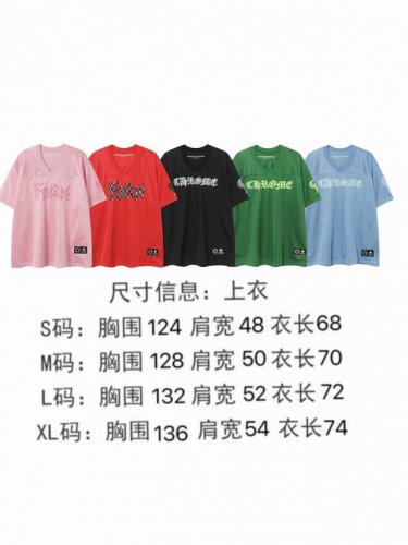 现货 9996-1 潮流 Chrome 克罗 24春夏新品网眼花臂十字架印花情侣款短袖 颜色：粉色.黑色 蓝色 绿色.红色. 码数：S M L Xl