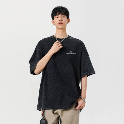 Stone Island 石头岛专柜做旧水洗棉短袖T恤，男女同款， Ins小红书叫你搭配上身，夏季新品首发，版型宽松，修饰脸型且舒适有型，近年来深受欢迎的风格，