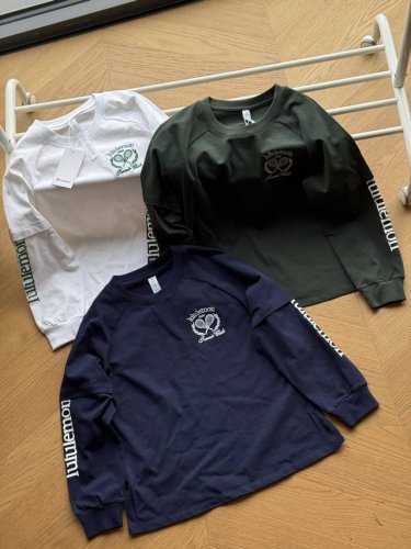 供 女款 Lululemon露露乐蒙 Tennis Club澳洲网球系列 假两件运动休闲 长袖打底衫 藏青 白色 墨绿 S-L 原版定织定染纯棉面，胸前刺绣网球