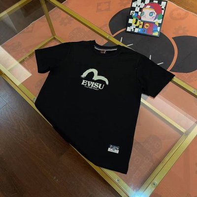 上新， Evisu福神2025新款男士字母达摩麒麟大M短袖 颜色：黑 尺码：S-Xxl S码 肩宽44 胸围96 衣长68 适合身材 -120斤 M码 肩宽46