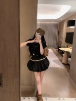miumi*名族度假风订制手工钉珠织带短袖减龄花苞短裙Sml 上衣 半裙