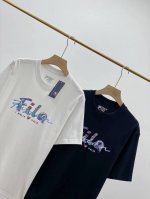 Bia fila Fusion斐乐潮牌男女情侣款针织短袖T恤衫2025夏新款 舒适全棉面料 光泽自然 亲肤柔软 乐享运动 畅享乐趣 轻松打造时尚酷感 艺术Log