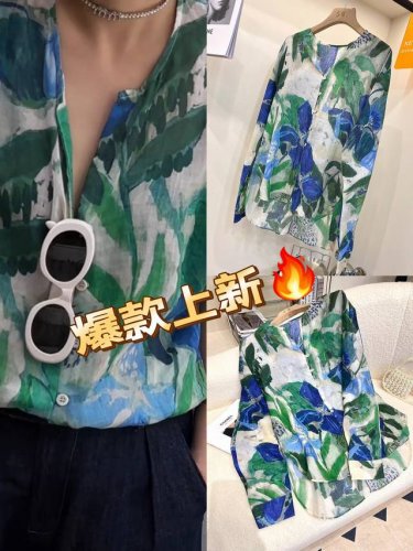 上衣 爆款上新！苎麻V领晕染上衣！度假风五一必备防晒宽松版！图色四码Smlxl