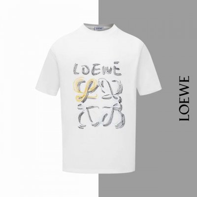 款号#Z40 罗意威大标线条刺绣圆领短袖 loewe 官网一致款式 面料 32支双纱280克纯棉面料 同缸同色织染螺纹 颜色一致 工艺 进口机器饱满万针字母刺绣