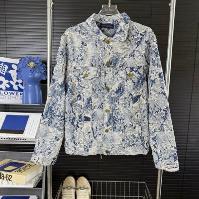 226 当天到货 现货现配 Louis Vuitton 25Ss玫瑰花卉提花重工水洗流苏牛仔衣外套夹克 流苏毛线下隐藏暗纹满印Logo，可自行Diy，让它完全属