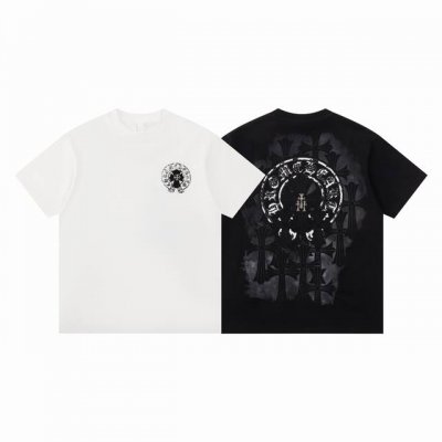 高品质 Chrome Hearts 克罗心 2025春夏最新基础短袖T恤，喷马溜 重工贴布绣洗水 潮流感十足定染纯棉面料320克，Os版型 颜色:黑 白 码数