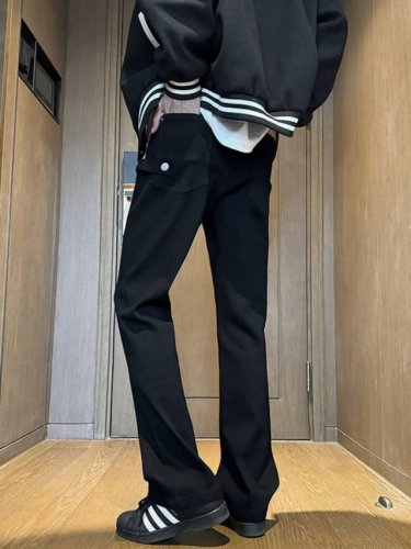 款号Xk3129 美式复古黑色直筒微喇牛仔裤女Cleanfit长裤宽松休闲裤子 面料定制经过一流的高工艺水洗 质地紧密 色泽均匀 纹理清晰 上身非常舒适 直筒版