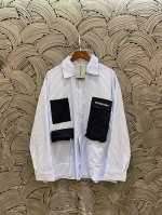 Balenciaga巴黎世家 条纹凉感口袋拼接衬衫情侣款 Color: 蓝色 Size: M-Xl M 肩宽58 胸围116 衣长70 Cm L 肩宽59 胸围