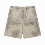 3015# 重工手绘脏脏格子面料牛仔短裤 官网版本:1还原做法Balenciaga巴黎世家24Ss新品春夏Flared Cargo棉布多袋工装裤.定制高密5分格