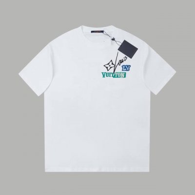 顶级版本 1V 25Ss早春新款 刺绣Lv字母短袖 轻奢主义 男女日常通勤穿搭必备单品 正确版本 欢迎对比 详细特征 320克 % 纯棉双纱汗布面料 同缸定染特