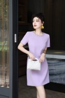 连衣裙 原创设计 高级手工钉珠短袖 迪奥连衣裙 气质轻礼服裙子 码数：S-Xl