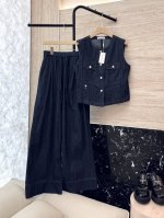 cx074#新款套装 Dior 牛仔棉背心长裤套装 蓝色 Sml