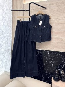 cx074#新款套装 Dior 牛仔棉背心长裤套装 蓝色 Sml